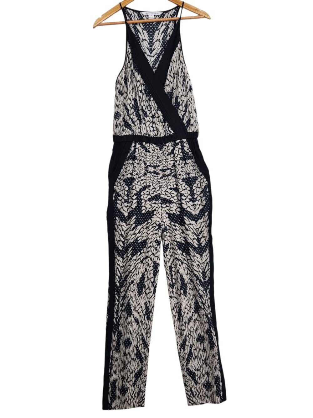 DVF Diane von Furstenberg Shany Silk Wrap Jumpsuit Tapered Leg Panther Lace 4 - Picture 2 of 16